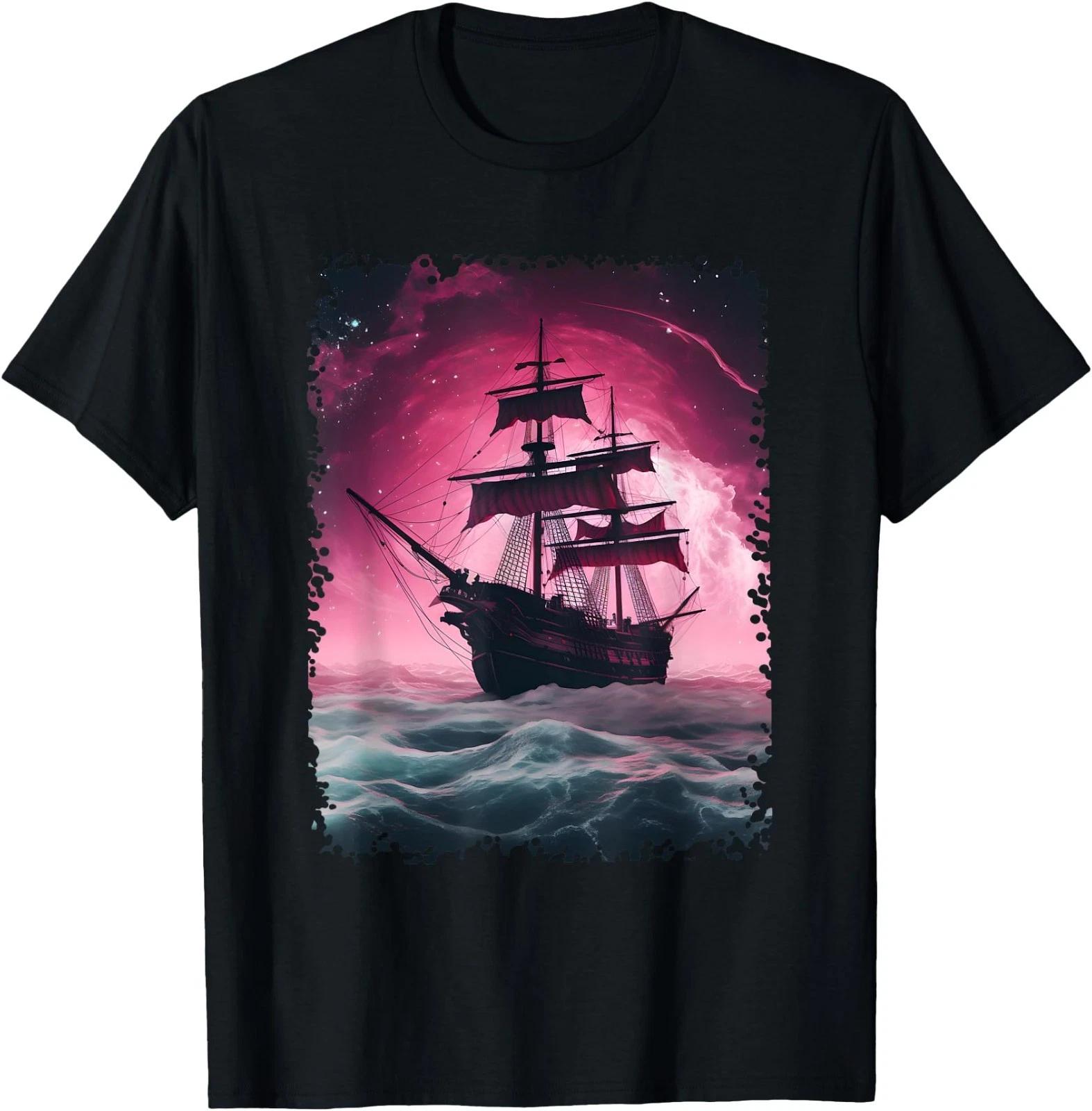 Cool Pirate Ship Pink Art Graphic T-Shirt 150