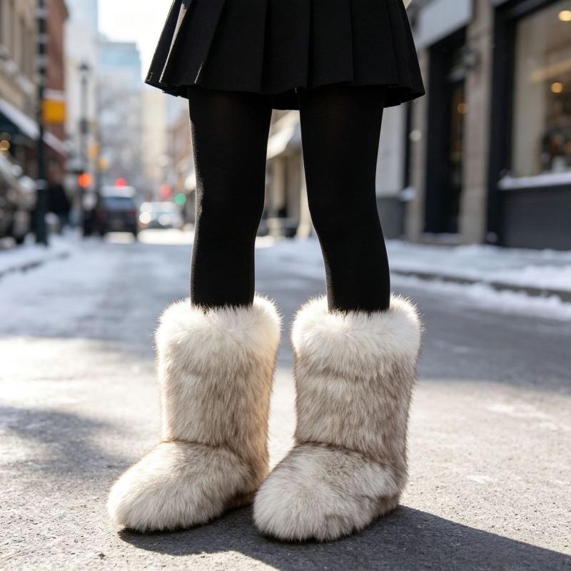 Imitation Raccoon Fur Boots Long Tube Winter Ladies Winter Imitation Fur Fox Fur Snow Boots