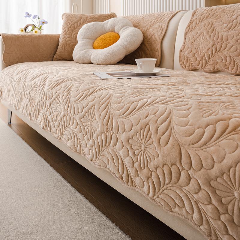 Sofa Cushion Simple Winter Plush Light Luxury Style Cushion Thickened Anti-Slip Leather Sofa Cover Cover Cloth Universal