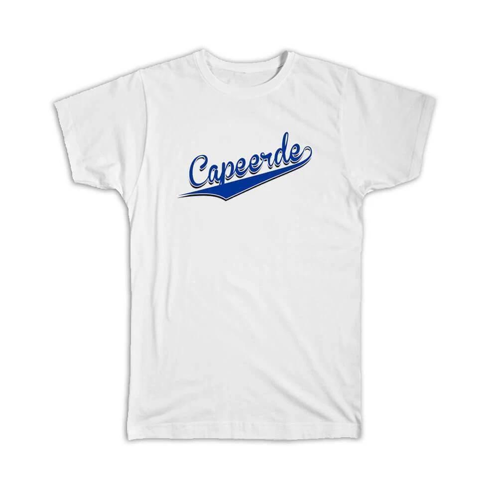 Gift T-Shirt : Cape Verde Flag College Script Calligraphy Country Verdean S