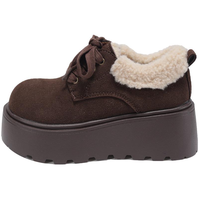 

Fashion new European frosted leather lace-up wool cotton shoes small thick-soled muffin velvet loafboken shoes 35
