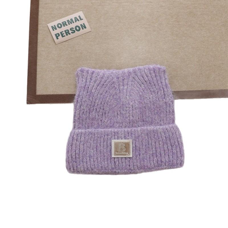 Simple Labeling Cold Hat Dopamine Color Knitted Hat Women's Fashion Thickened Warm Autumn and Winter New Wool Hat
