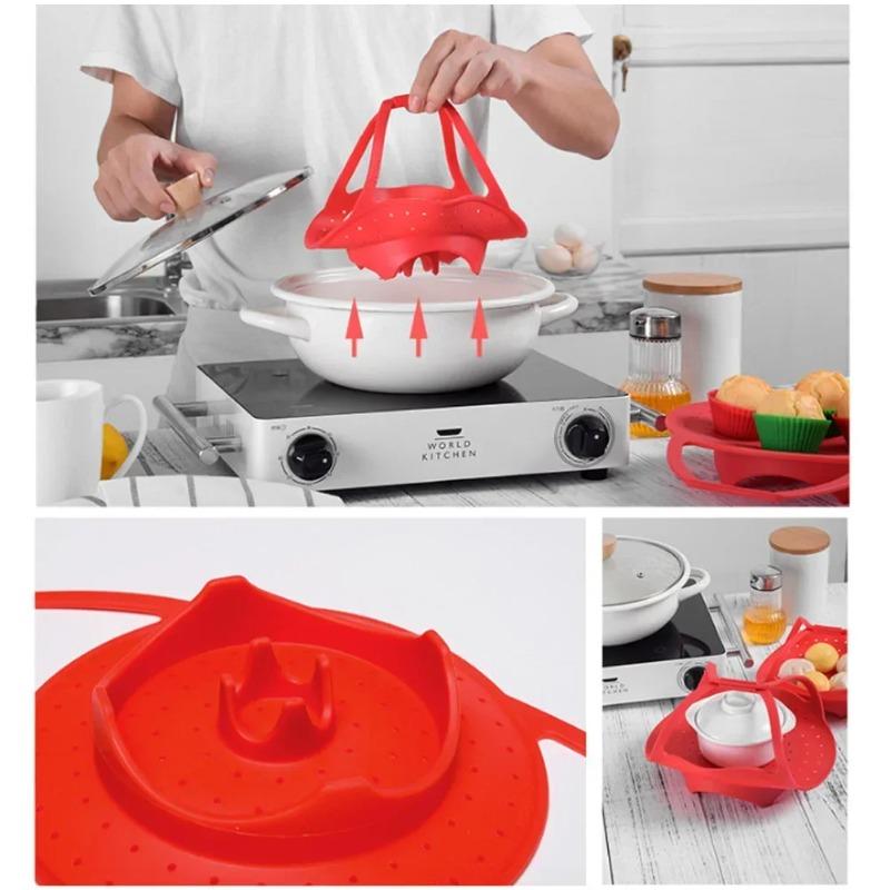 Steamer Basket with Silicone Extension and Folding for Food Fruits and Vegetables Steamer Drawer Steaming Tray Kitchen Tools