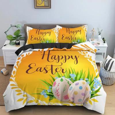 Housse de couette Lapin de dessin animé Imprimé Œufs de Pâques Ensemble de literie Pour enfants Enfant Microfibre Style Ferme Animal Jumeau Reine Housse de couette