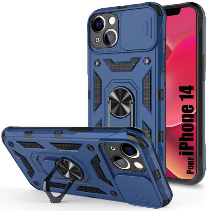 Coque - BOOLING - pour iPhone 14 - Rigide - Béquille pivotante 360° - Protection objectif