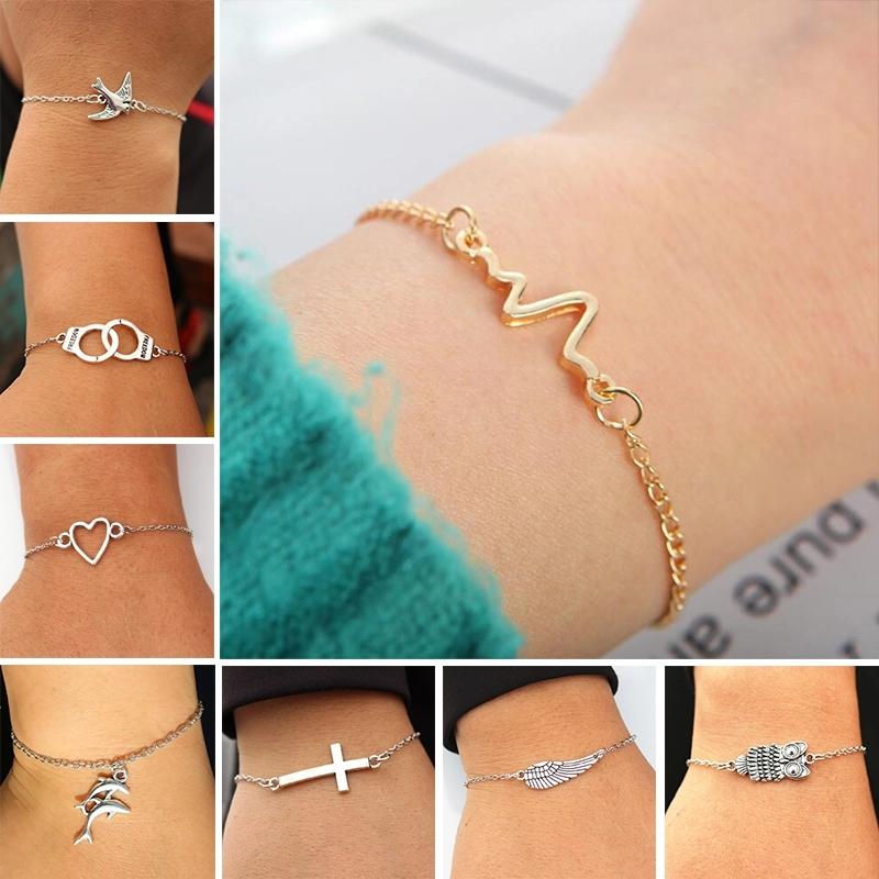 Personality Charm Women's Bracelet Heart Shape Bracelet Silver Color Alloy Girls Korean Sweet Cute Jewelry pulseras mujer moda