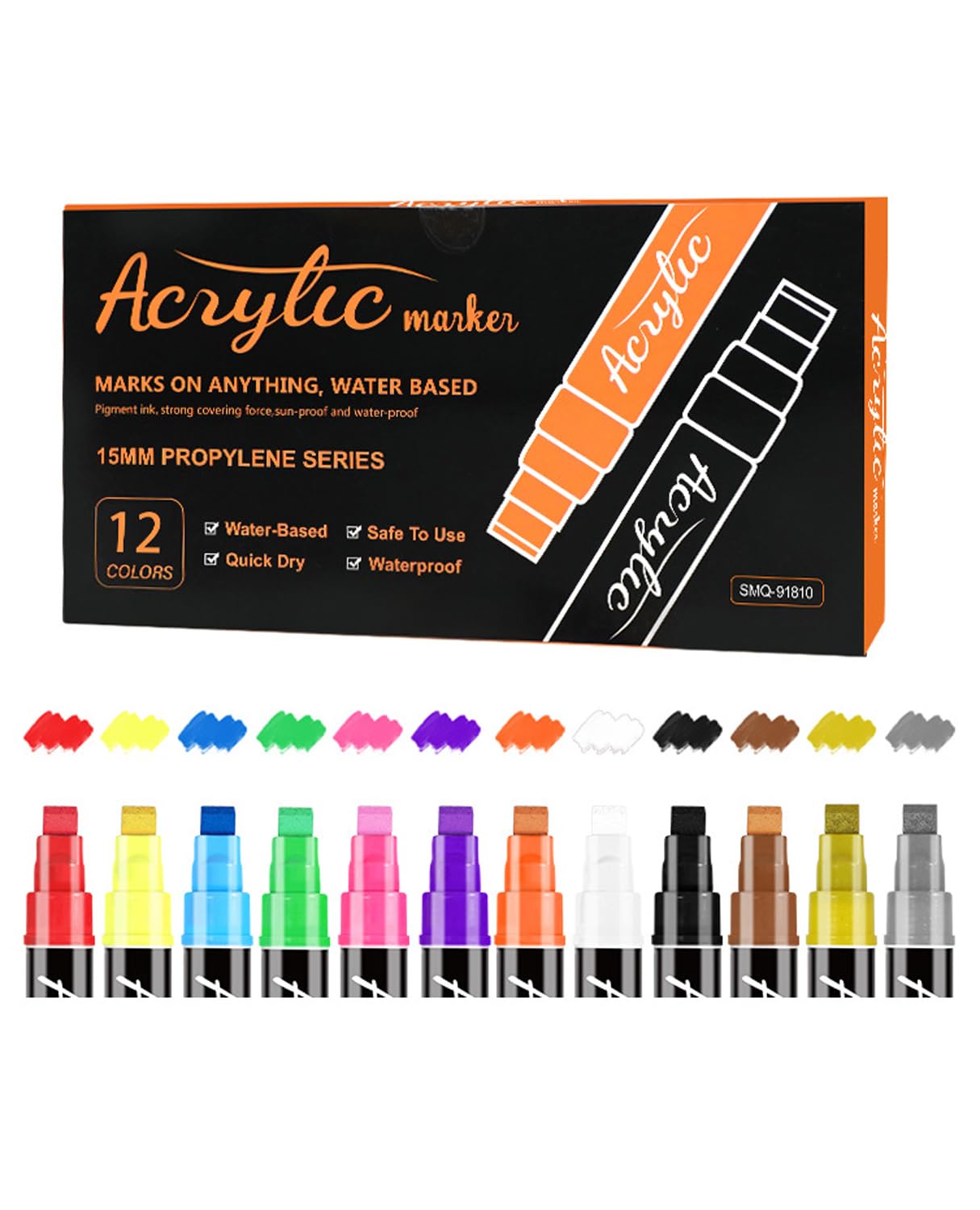 

TOMSING Wide Line Acrylic Marker Pen for Painting on Plastic and for Handmade Crafts 12-Color Set, Water-Resistant, Boards, Fabric, Bags, Ceramic,
