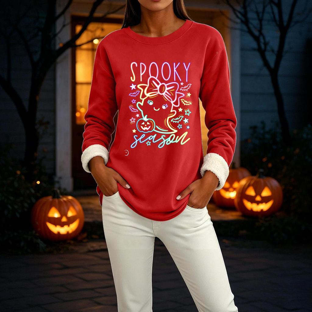 Women's Lined Long Sleeve Round Neck Halloween Sweatshirt Winter Casual Top