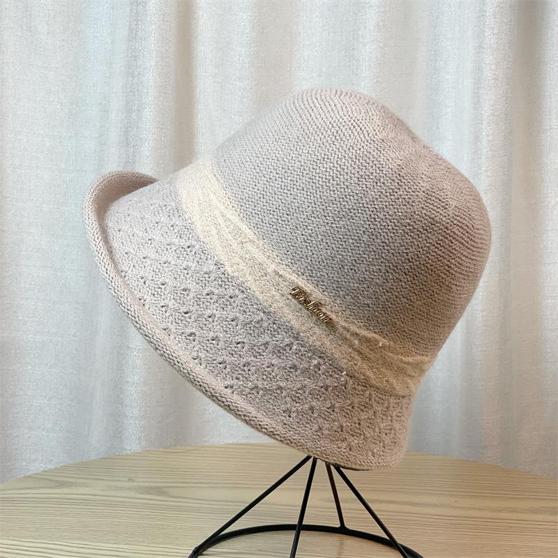 Fashionable Basin Hat Korean Style Wool Fisherman Hat for Women Japanese Style Literary Knitted Bucket Hat Autumn and Winter Versatile Hat Large Brim