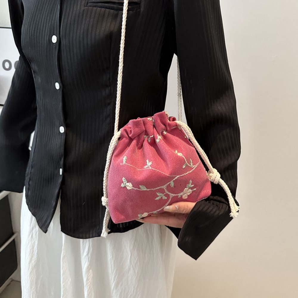 

Breathable Shoulder Embroidery Flower Bag Large Capacity Cloth Pouch Women білий