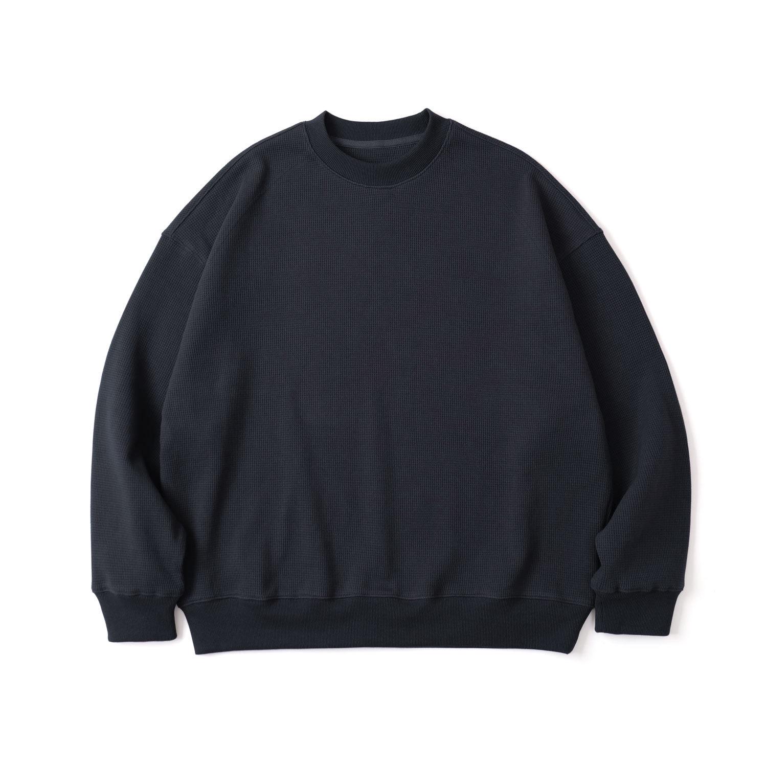 TRS Menswear Men s 25AW Heavyweight Washed Waffle Knit Crew Neck Sweatshirt S темно-синий