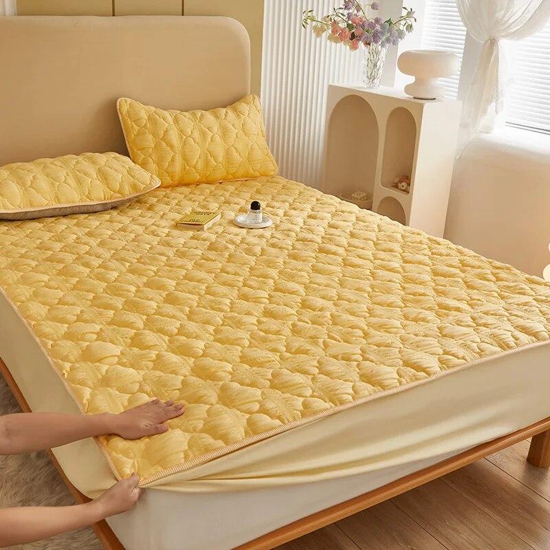 Tejido de Hilo de Burbujas Fresco Pequeño,Algodón Laminado,Sábana Bajera Ajustable 160x200,Funda Protectora de Colchón,Transpirable