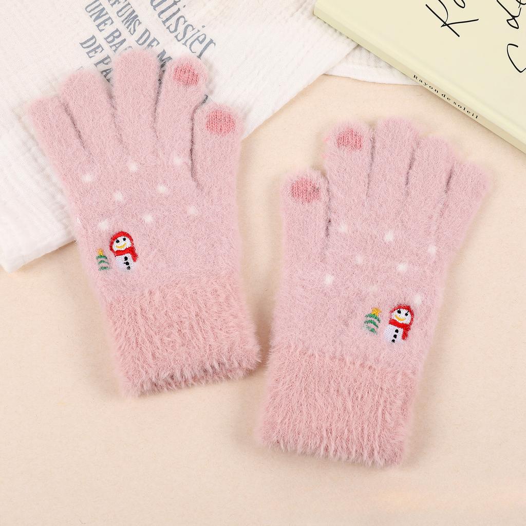 Women Winter Warm Gloves Snowman Embroidery Glove Touch Screen Mittens