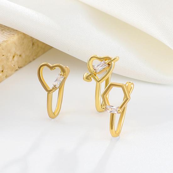 5 Pcs Nose Ring Hoops for Women Geometry Heart Rhinestone U Shaped Nose Hoops Gold Plated Faux Nose Piercing Jewelry