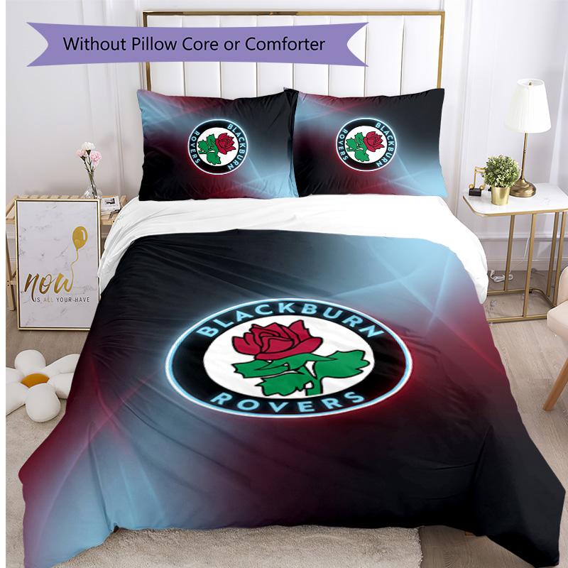 Blackburn Rovers Football Printed 3 Pieces Bedding Set, Comfortable Skin Friendly Bedroom Duvet Cover Set
