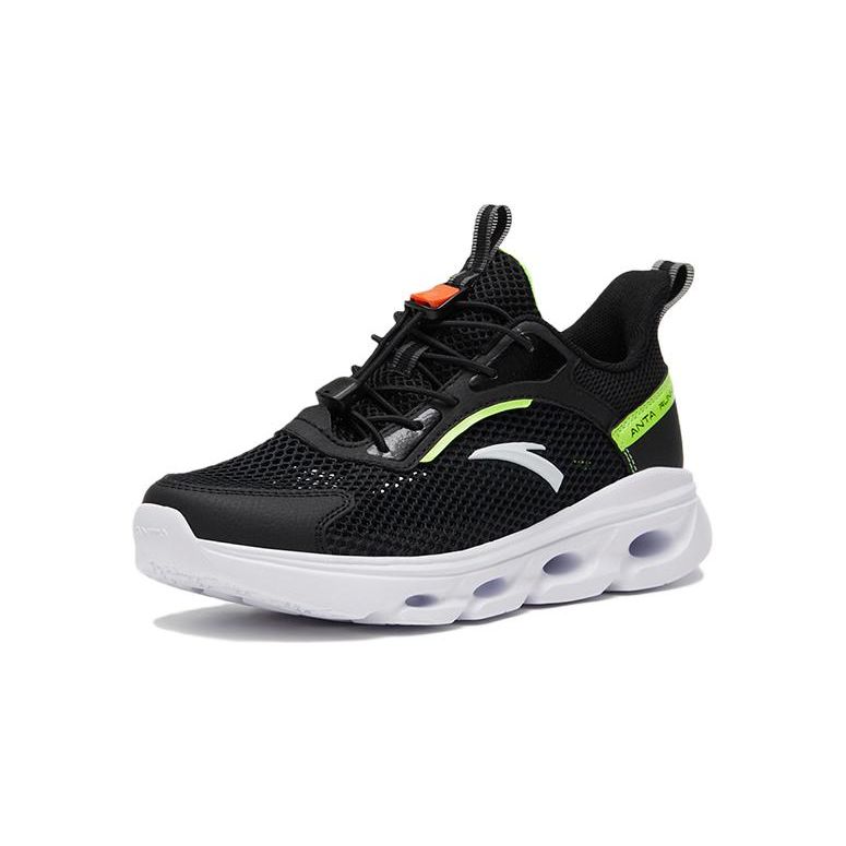 Anta Kids Drawstring Mesh Durable Breathable Low-Top Running Shoes Kids Sneaker Black 312325531-4