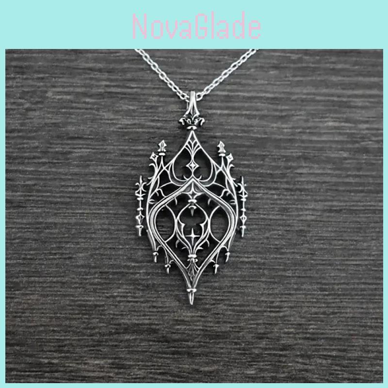 Castle Pendant Necklace With Alloy Drop Shape And Cross Or Star Motifs For Men And Women