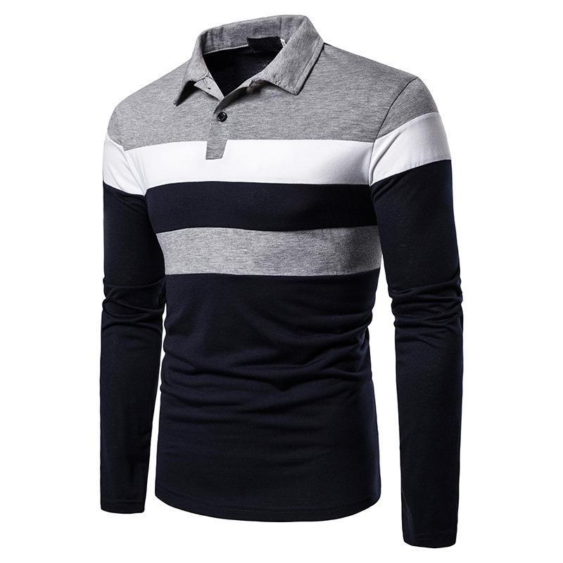 Men's Long-Sleeve Polo Shirt, 3-Color Design, Trendy European & American Casual Fashion T-Shirt 2023.