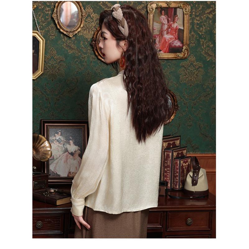 Plate Button Shirt Women's Spring and Autumn Retro Tang Dynasty Oblique Placket Long-sleeved Blouse