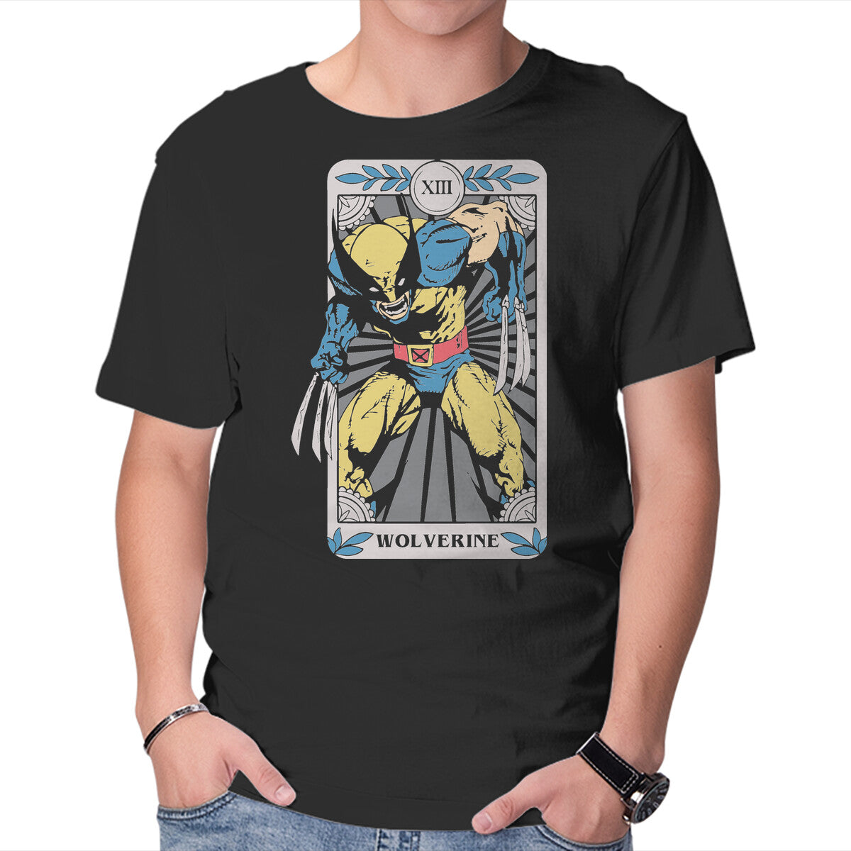 Unisex Crew Neck T-Shirt Wolverine Tarot Graphic Short Sleeve Casual Tee M