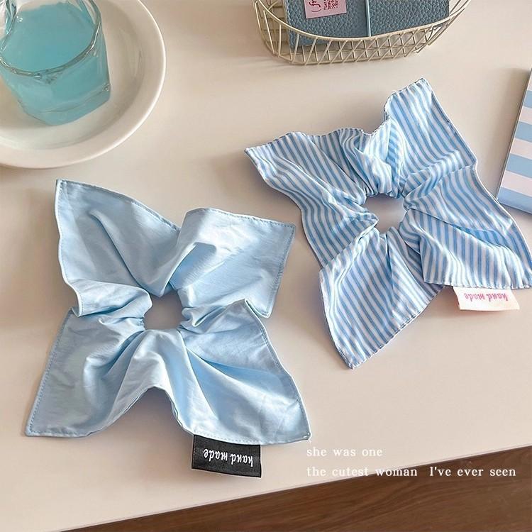 Blue plaid square towel large intestine hair band women's ball head hair rope headrope small fresh rubber band headdress