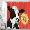 1pc Cow Shower Curtain with Sunflower and Red Background Shower Decor Polyester Fabric Bath Partitions Decorative Curtain Set