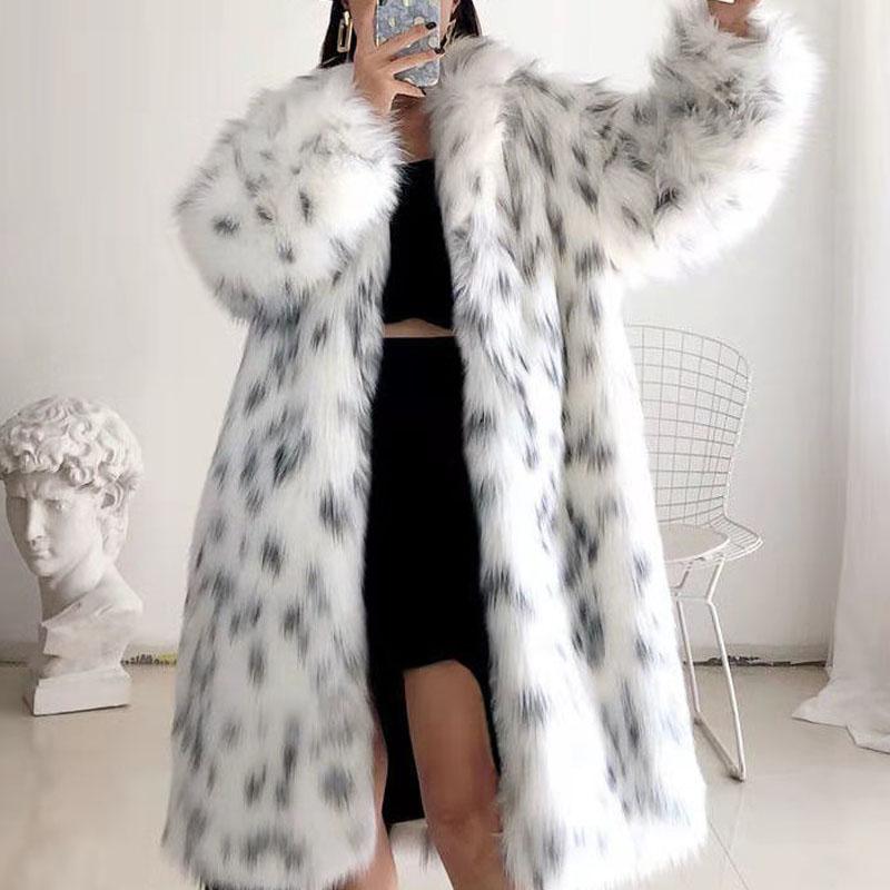 Cappotto invernale da donna in pelliccia sintetica lunga leopardata taglie forti Cappotto in peluche con risvolto in pelliccia di volpe peloso soffice e caldo spesso