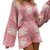 Autumn and Winter Women's Casual Colorful Flower Woolen Knitting Suit