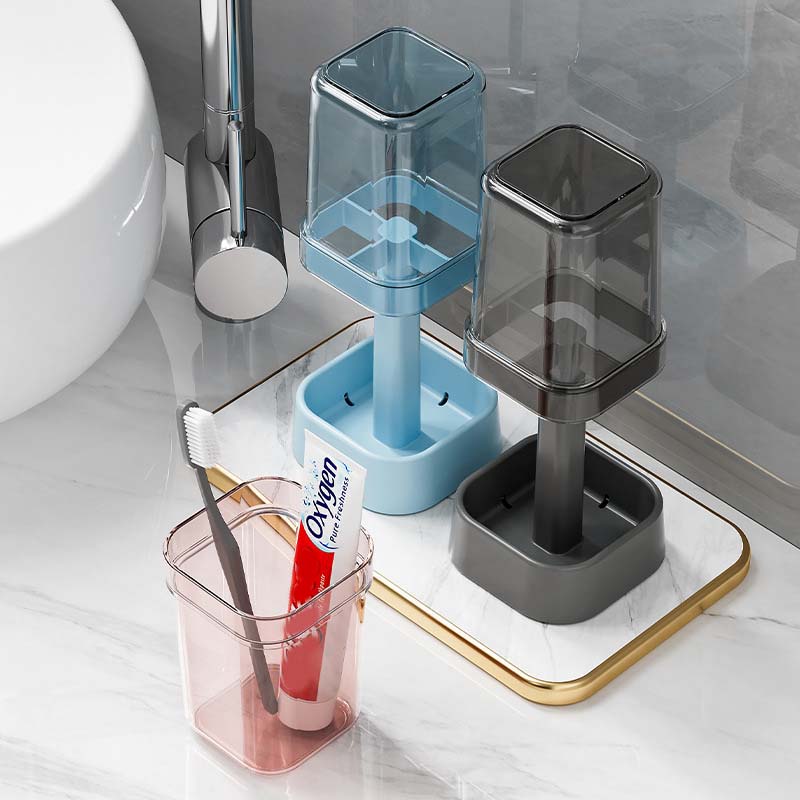 Minimalist Toothbrush Holder Set Compact Storage Organizer with Gargle Cup, Bathroom Tumbler, and Rack Space-Saving Bathroom