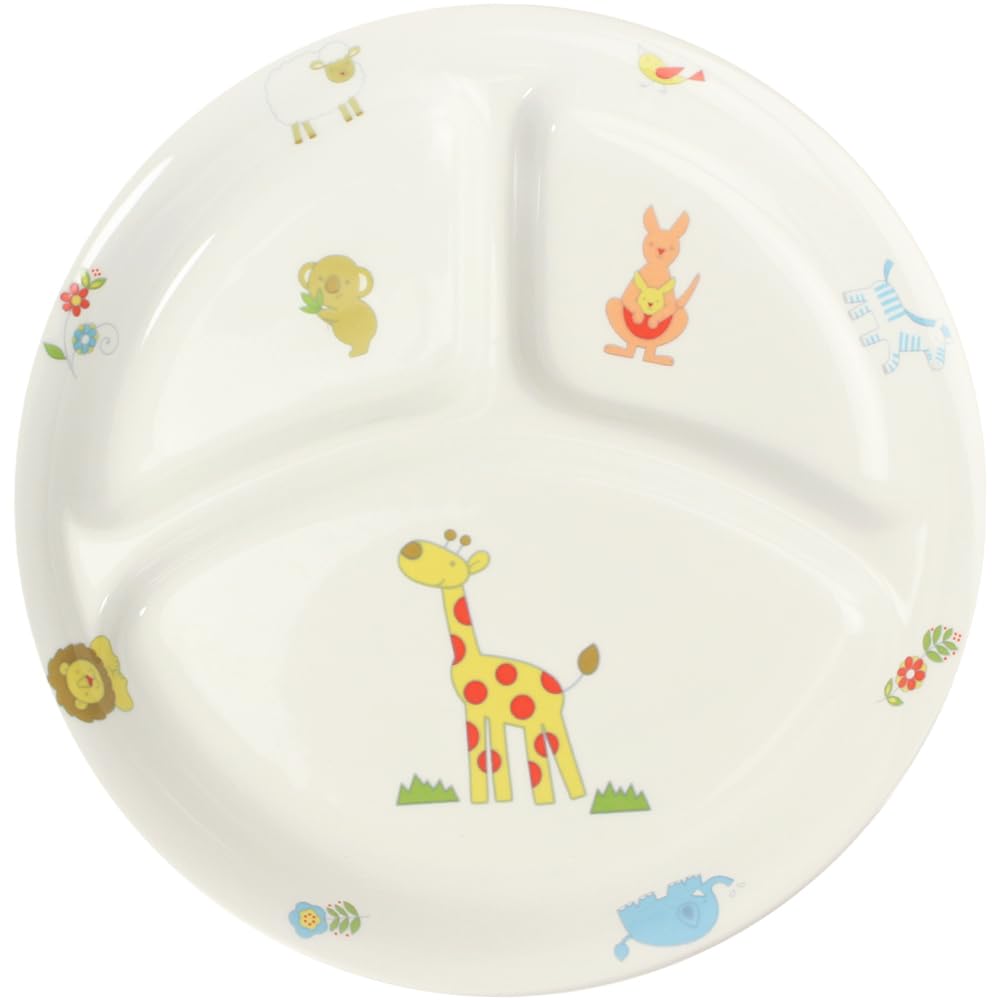 [Official] OGISO (Ogiso) - Nursery School Adapter! Reinforced Porcelain Convenient Three-Compartment Lunch Plate, Animal Safari Design, 17261250B200
