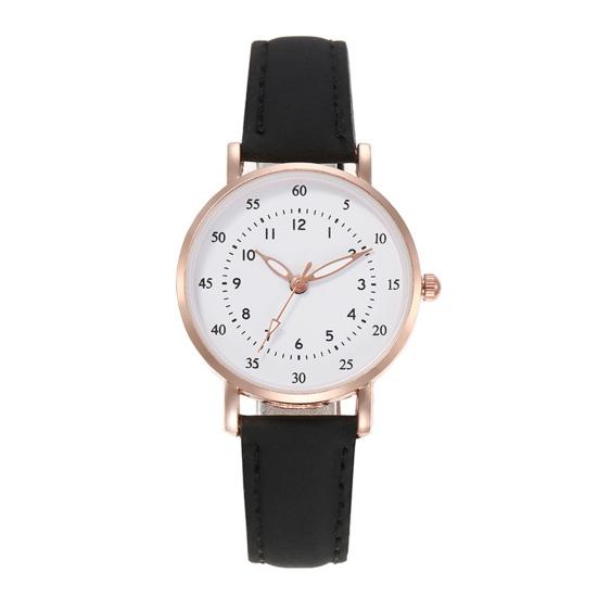 Student Quartz Watch Leather Faux Dial Watch Band Round Arabic Numerals Simple