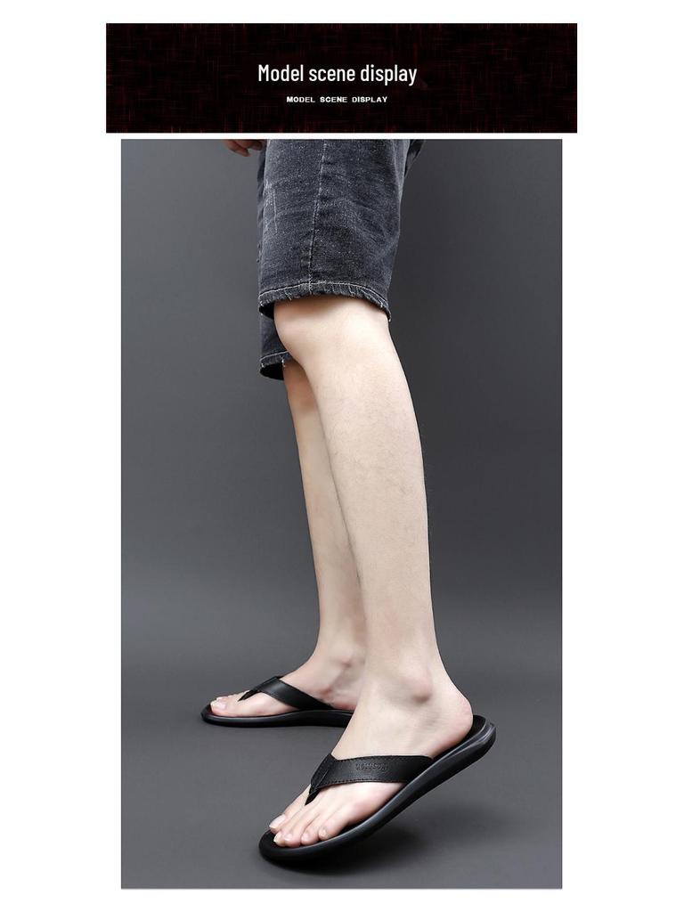 Classic Men's Cowhide Flip-Flops - Versatile Summer Toe-Post Beach Sandals