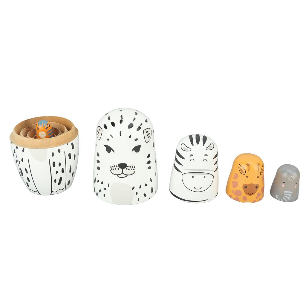 5Pcs Russian Nesting Dolls Hand Made Exquisite Wooden Animal Nesting Dolls for Christmas Gift House