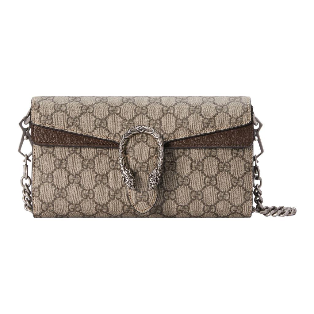 Gucci Dionysus GG Supreme Chain Wallet Beige Canvas Brown Leather Silver Hardware Daily Use 731782-96IWN-8747