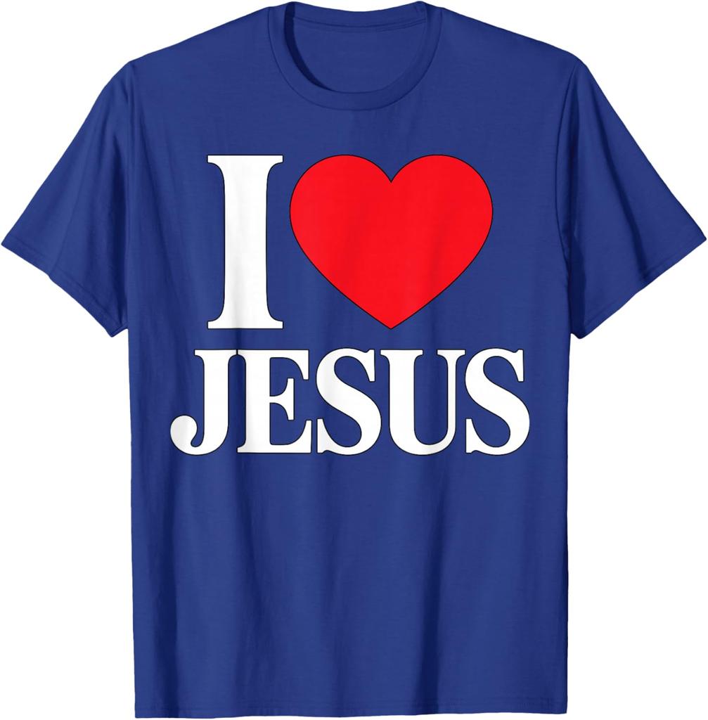 I Love Jesus Christian Faith Graphic T-Shirt Soft Cotton Casual Crew Neck Tee