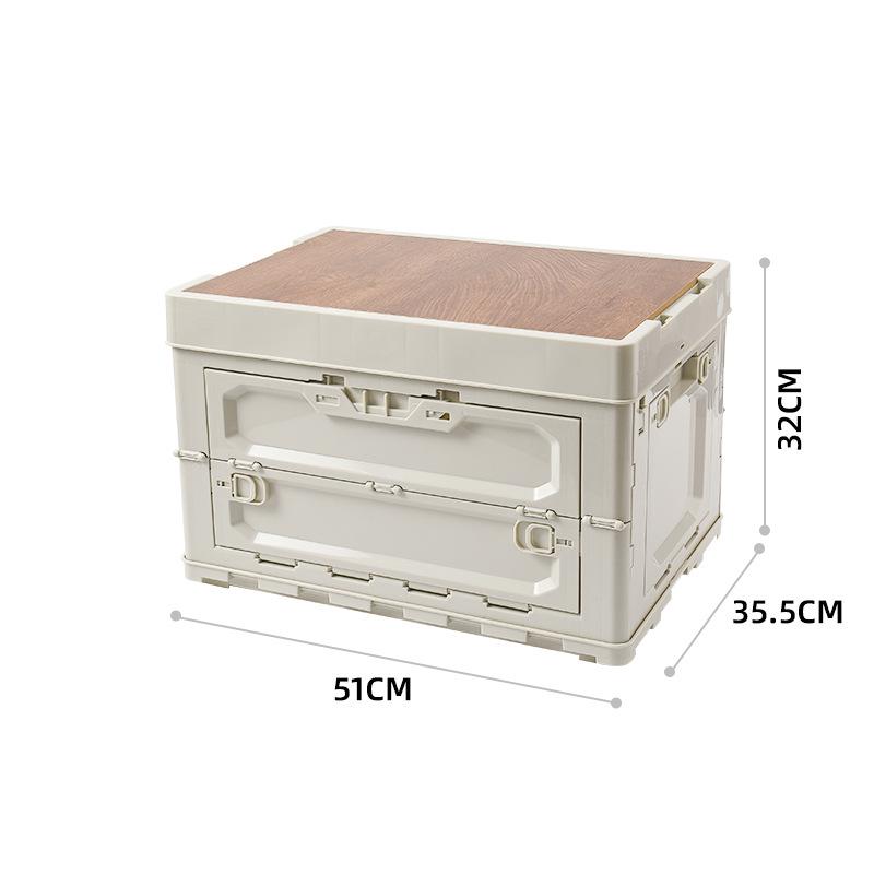 Multi-Functional Folding Camping Box with Wooden Lid: Portable Car & Outdoor Food Storage Suitcase