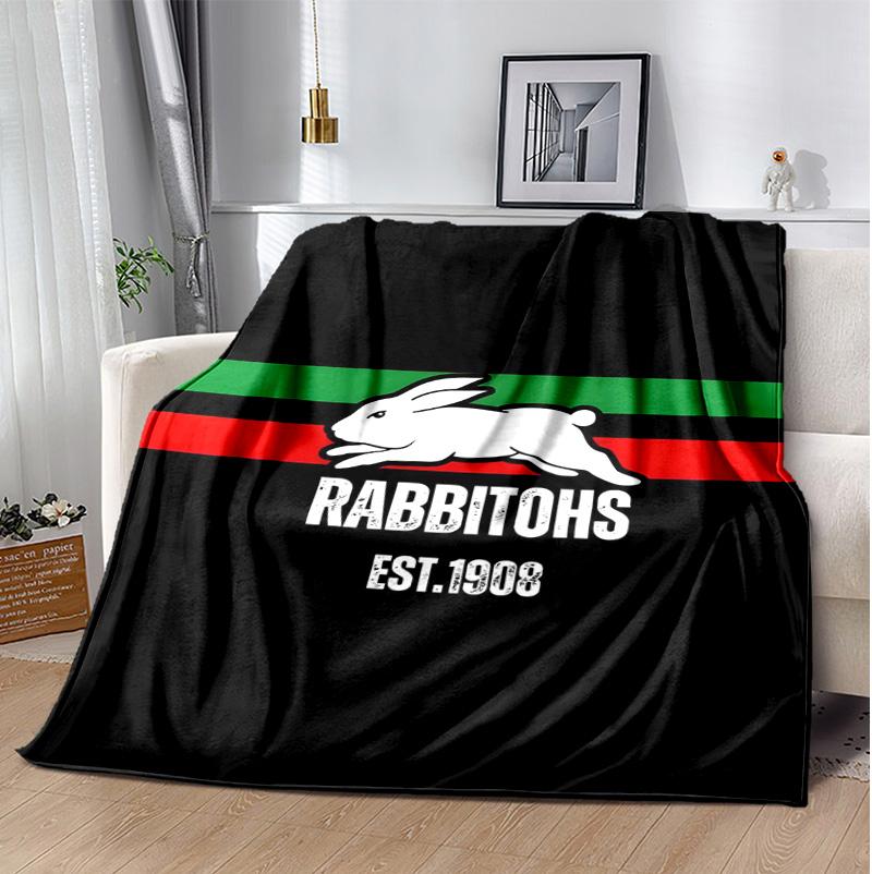 South Sydney Rabbitohs Flannel Blanket Soft Warm All-Season Throw, Design for Camping, Car Travel, Hiking Sofa, Bed, Office Perfect Gift for Parties