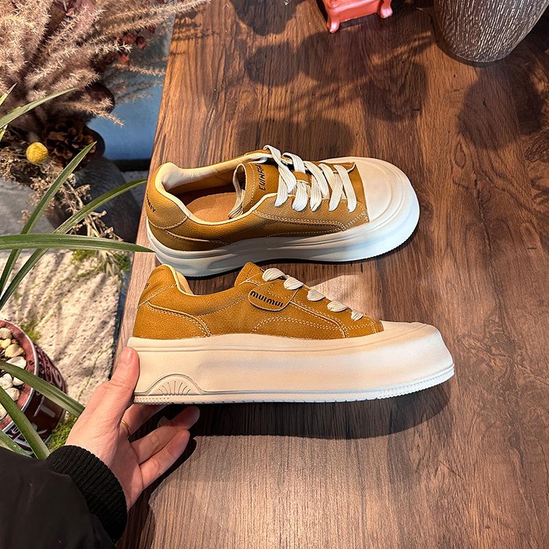 

Thick-soled heightening little white shoes women s spring new casual ugly and versatile shoes children s retro big-headed bread shoes 40 жовтий