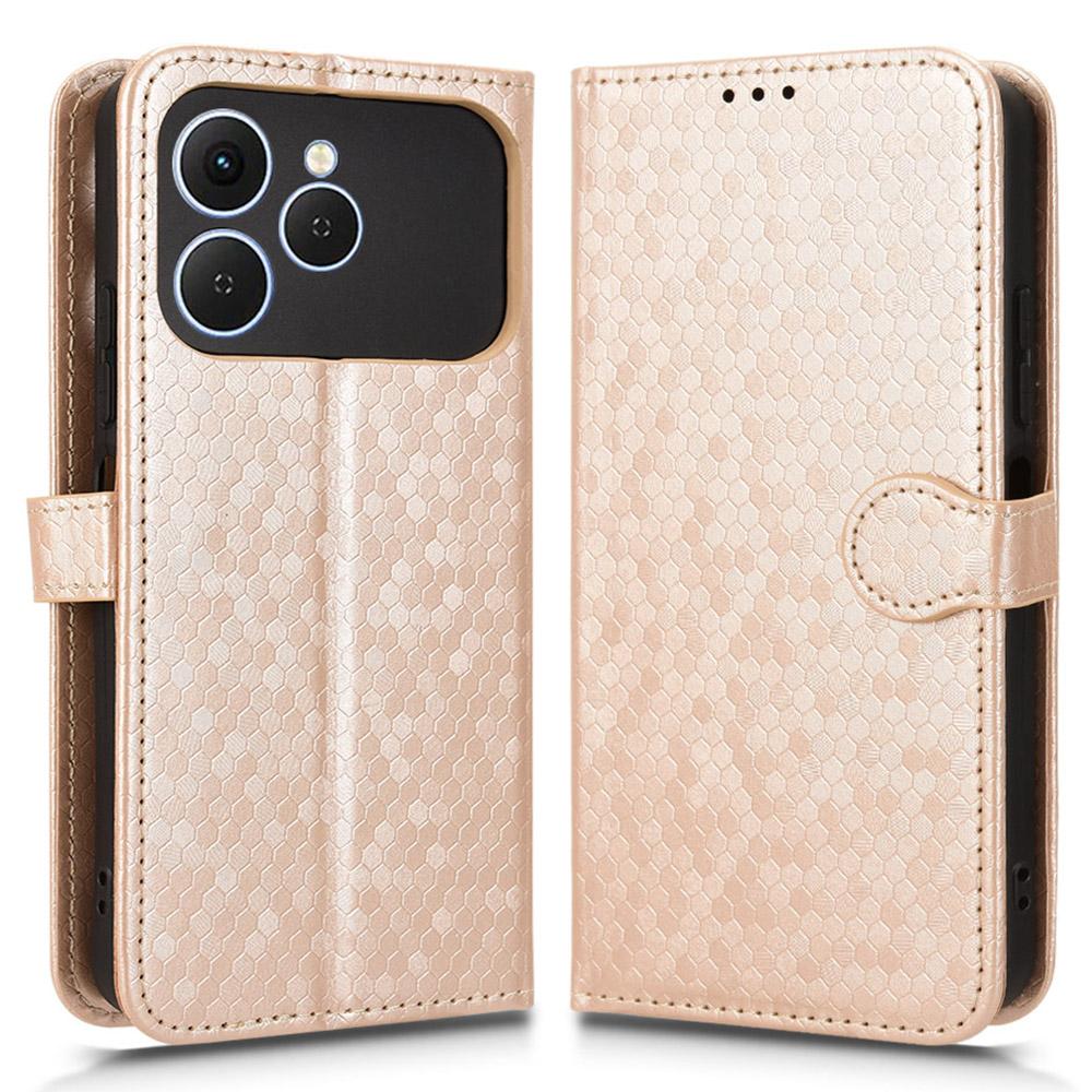 For TECNO Spark 40 4G Wallet Case Dot Pattern Imprint PU Leather Phone Cover with Wrist Strap