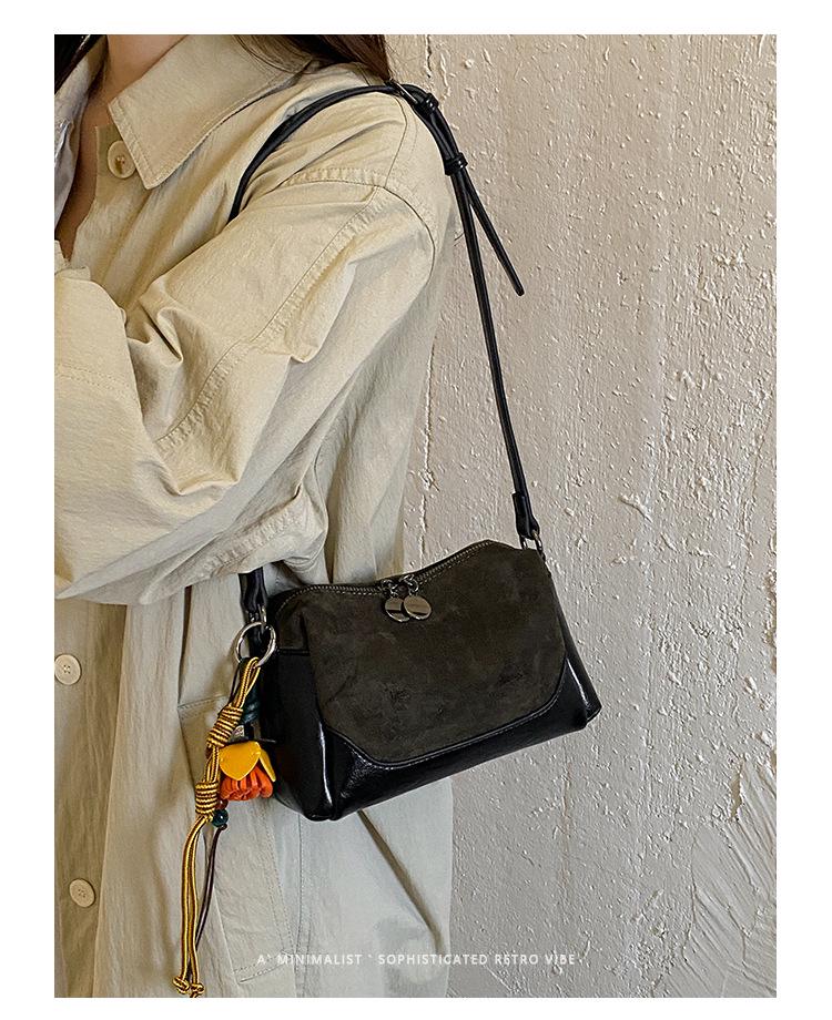 Retro Maillard Frosted Color Block Shoulder Bag - 2026 Early Autumn Women's Crossbody for Casual Commute