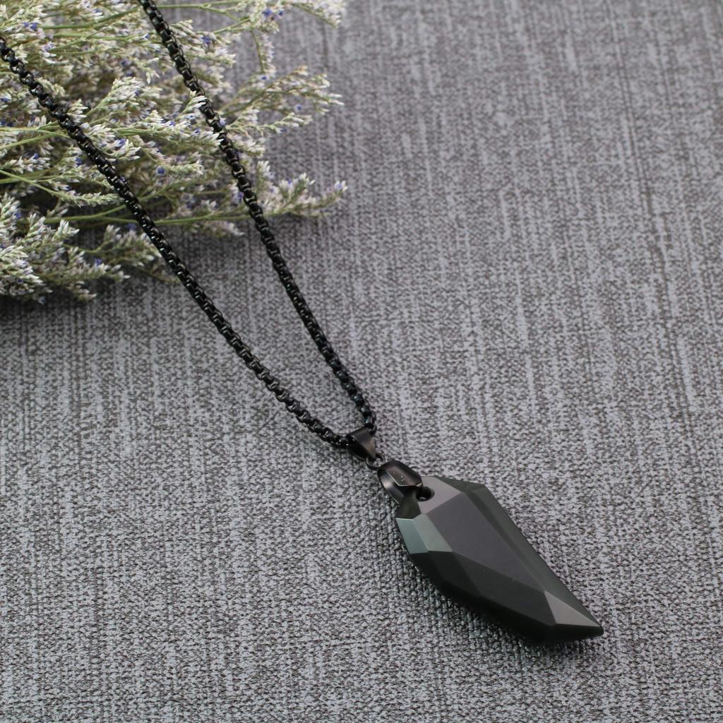 Obsidian Wolf Fang Obsidian Exorcise Evil Good Luck Power Stone Halskette Edelstahlkette [Coai] Herren