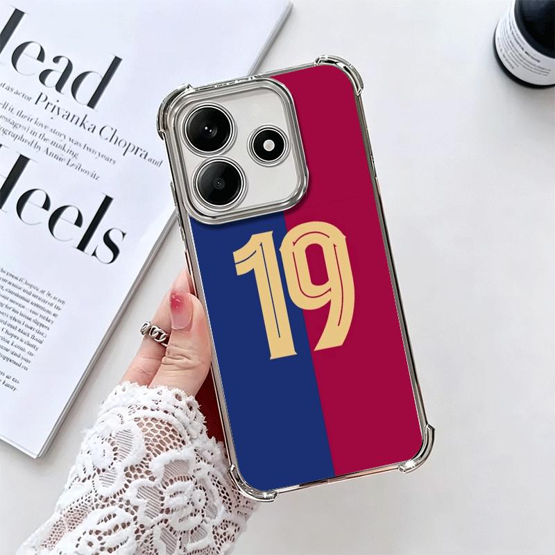 FootBall Number 7 10 19 Plating Phone Case For Xiaomi Redmi Note 14 15 Pro Plus 13 12 11 11S 11T 10 9S 9 5G Anti-Fall Airabag Co