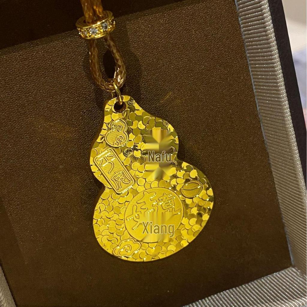 Vintage Champagne Gold Sparkle Pendant - Lucky Gourd Fu Lu Necklace for Women