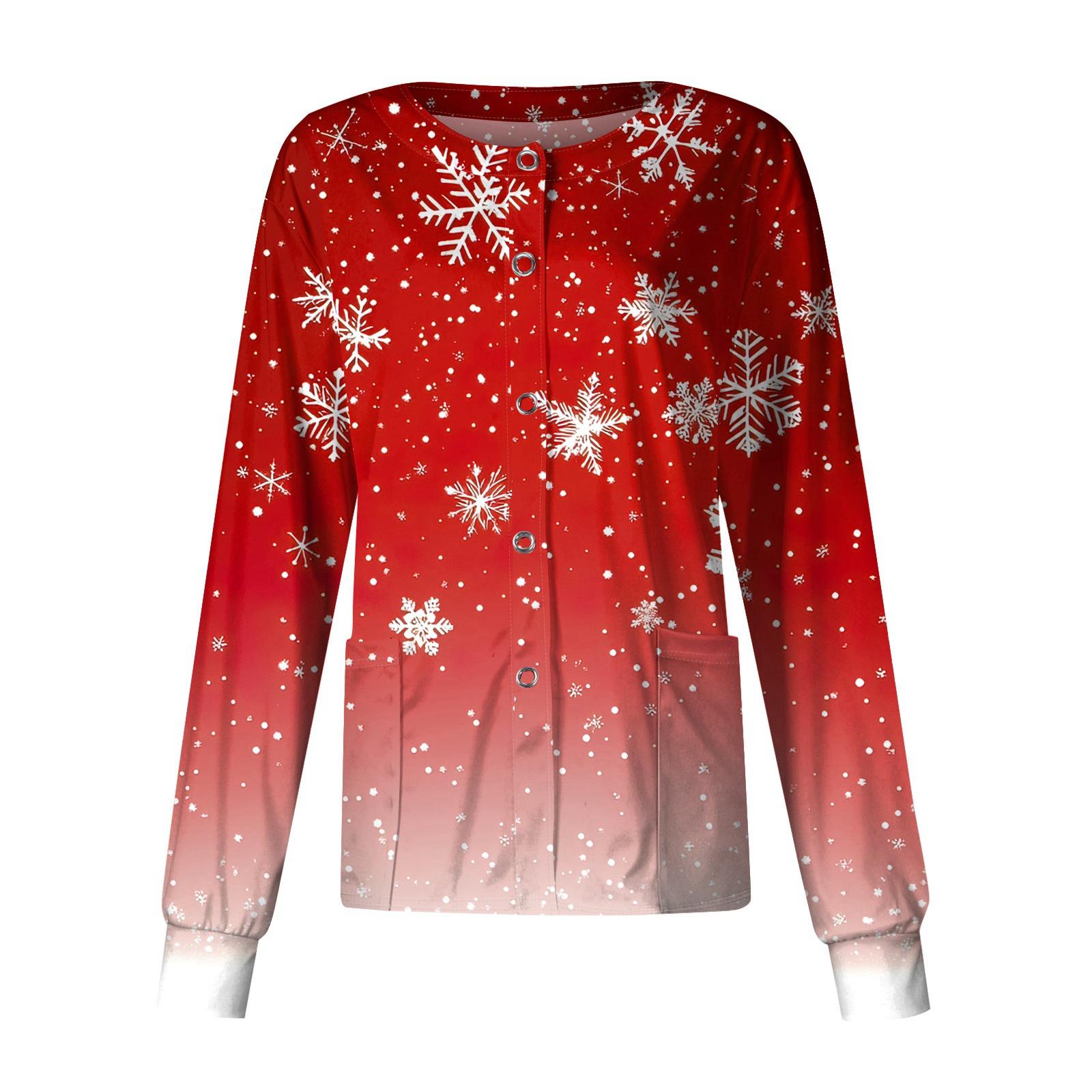 

Женский повседневный однобортный однобортный защитная одежда с рождественским принтом и длинными рукавами, кардиган, топ XL