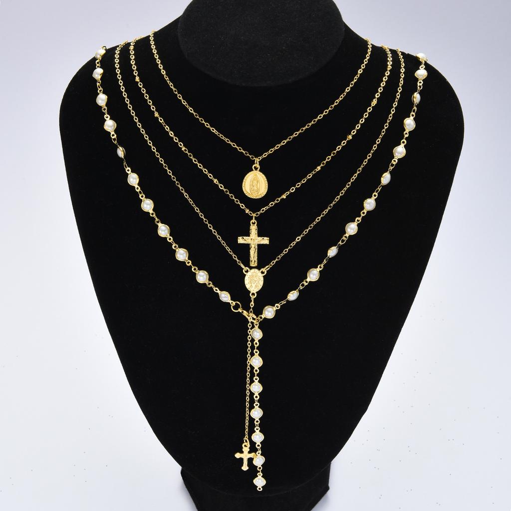 17KM 4-Piece Cross Pendant Figure Necklace Set Adjustable Bohemian Style Fashion Jewelry For Women Daily Wear Party Gift