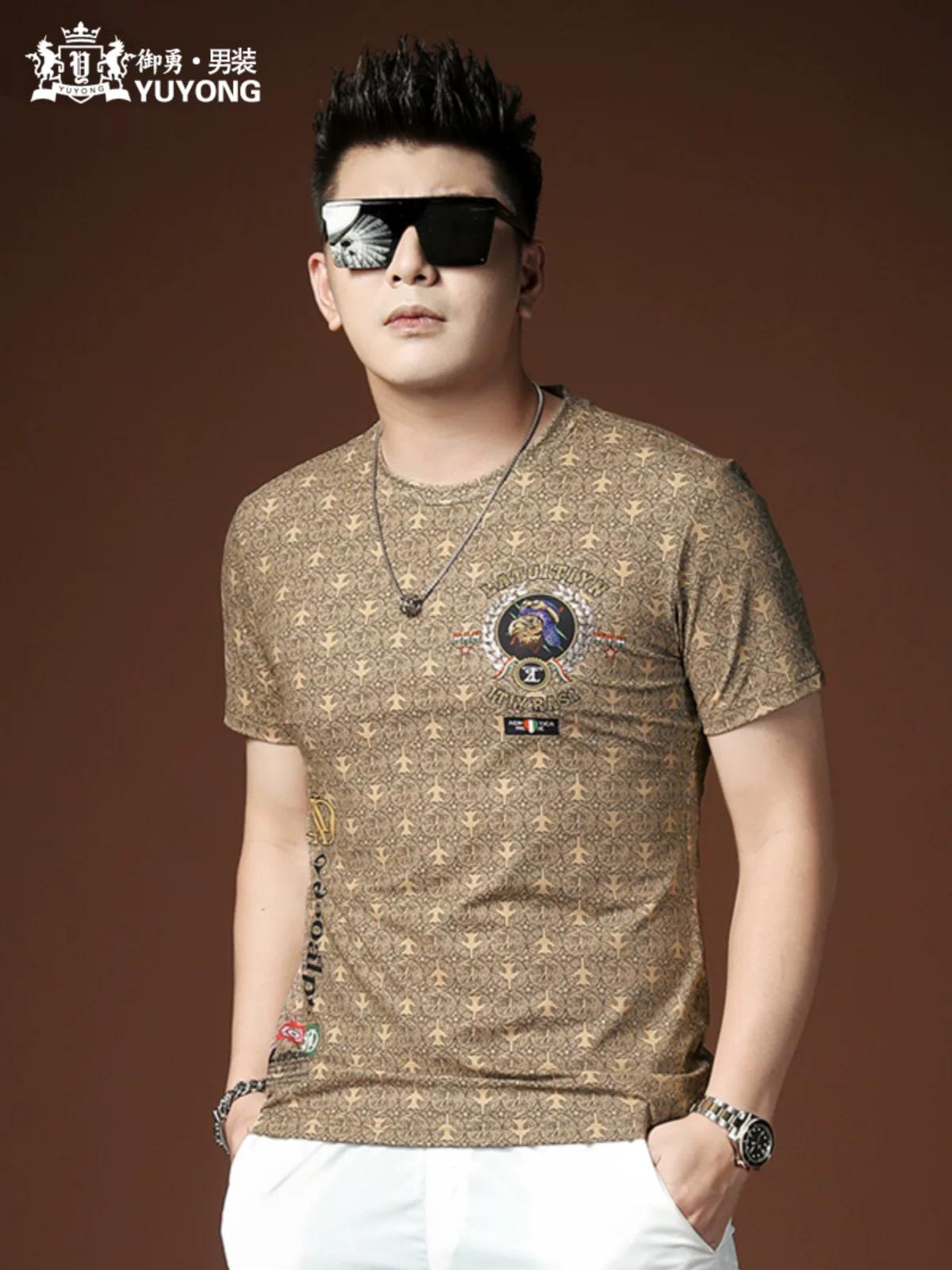 

European Fashion Men s Clothing 2025 Summer Collection Half-Sleeve Round-Neck Top High-End Men s Trendy Brand Printed Short-Sleeve T-Shirt 3XL синий