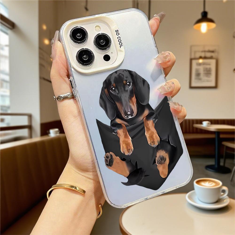 Dachshund in Black Pocket Hard Phone Case for Iphone 16 15 14 13 12 11 Pro Max Mini Shockproof Anti-Scratch Protective Cover