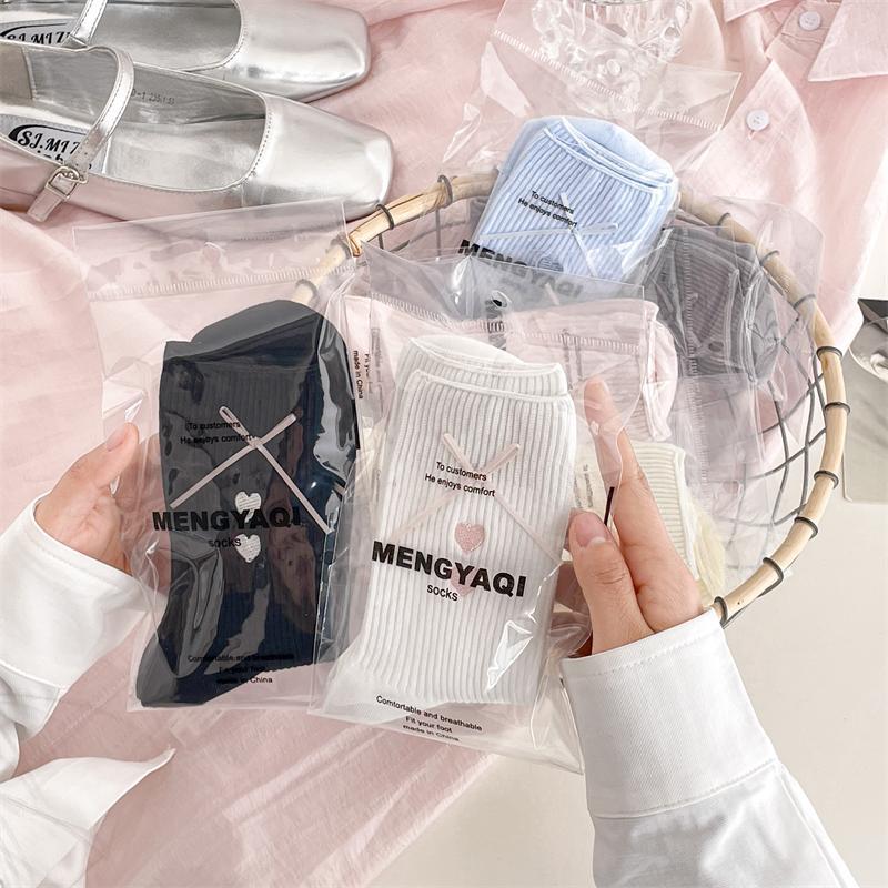 Lady Spring and Autumn Love Embroidered Bow Colored Tube Socks