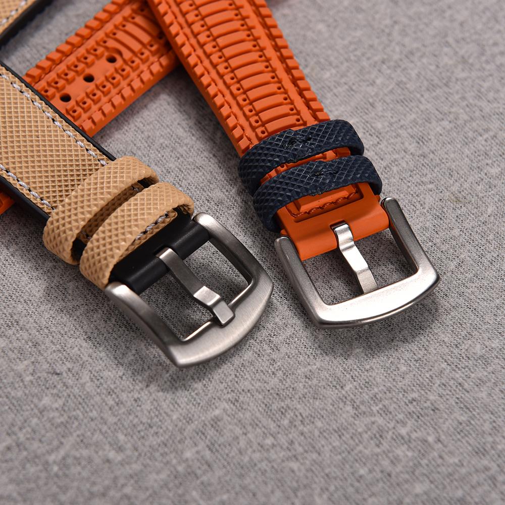 STAPELP Hybrid FKM Sailcloth Nylon Watch Strap 18mm 20mm 22mm 24mm Fluoro Rubber Leather Watchband For Each Brand Diving Watches