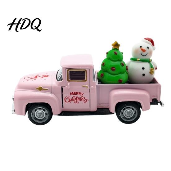 Miniature Truck Model Christmas Pickup Figurine Vintage Car Statue with Santa Claus Red Figurine Tree Snowman Alloy Vehicle Ornament for